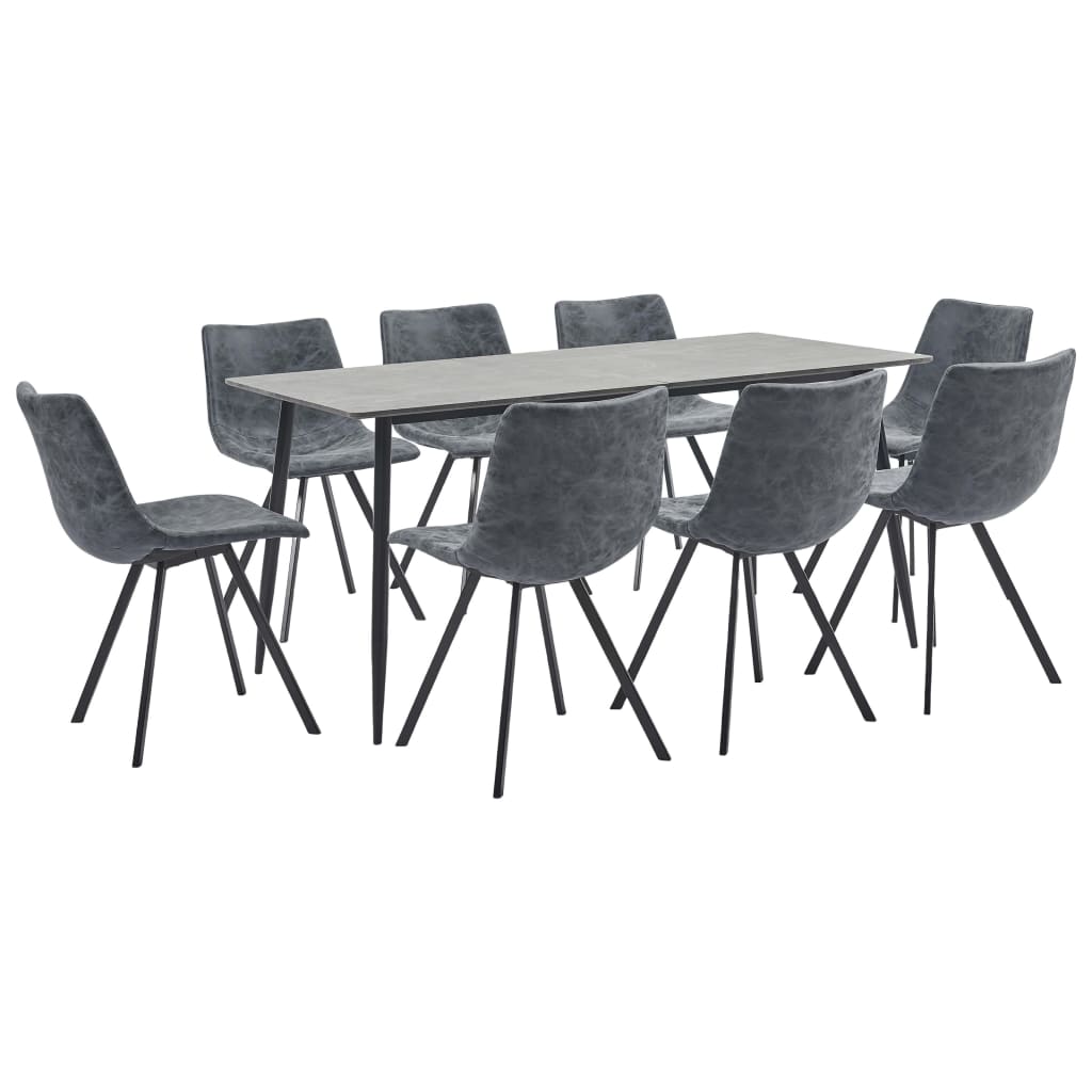 Set mobilier de bucatarie cu 1 masa si 8 scaune tapitate cu piele ecologica, vidaXL, Piele artificiala, 160 x 80 x 75 cm, Negru