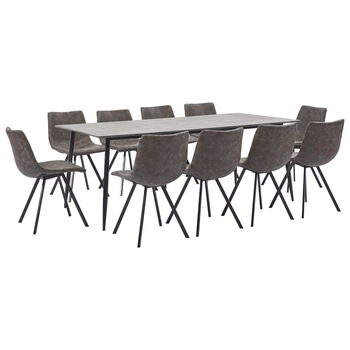 Set mobilier de bucatarie cu 1 masa si 10 scaune tapitate cu piele ecologica, vidaXL, Piele artificiala, 200 x 100 x 75cm, Maro inchis Set mobilier de bucatarie cu 1 masa si 10 scaune tapitate cu piele ecologica, vidaXL, Piele artificiala, 200 x 100 x 75cm, Maro inchis