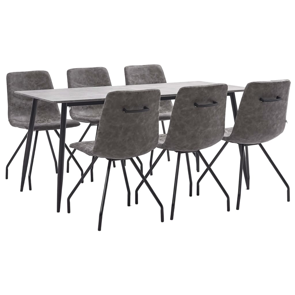 Set mobilier de bucatarie cu 1 masa si 6 scaune cu maner tapitate, vidaXL, Piele artificiala, 160 x 80 x 75 cm, Maro inchis