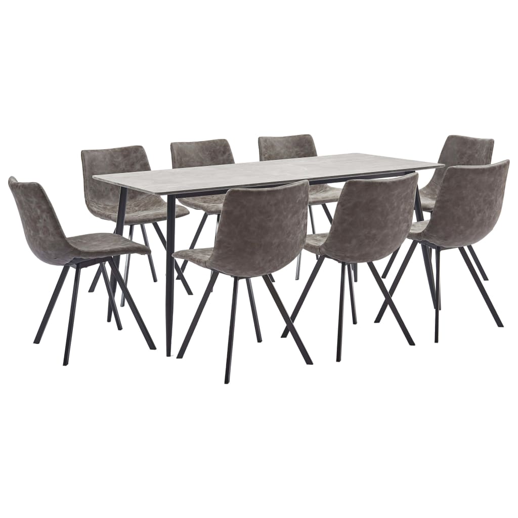 Set mobilier de bucatarie cu 1 masa si 8 scaune tapitate cu piele ecologica, vidaXL, Piele artificiala, 160 x 80 x 75cm, Maro