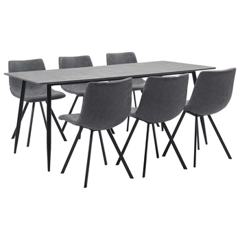 Set mobilier de bucatarie cu 1 masa si 6 scaune tapitate cu piele ecologica, vidaXL, Piele artificiala, 180 x 90 x 75 cm, Gri