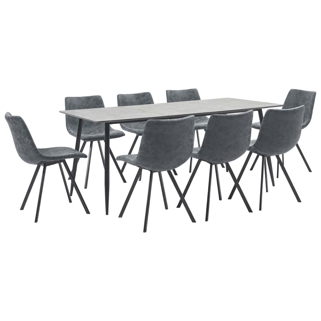 Set mobilier de bucatarie cu 1 masa si 8 scaune tapitate cu piele ecologica, vidaXL, Piele artificiala, 180 x 90 x 75cm, Negru