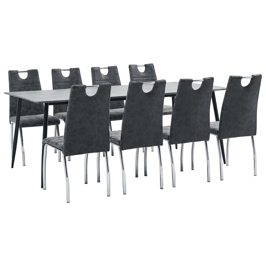 Set de masa de bucatarie cu 8 scaune cu maner tapitate, vidaXL, Piele artificiala, 45 x 60 x 94 cm, Negru