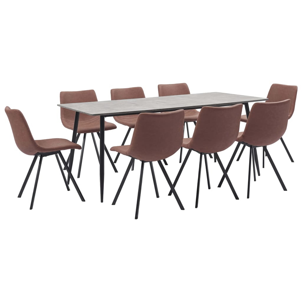 Set mobilier de bucatarie cu 1 masa si 8 scaune tapitate cu piele ecologica, vidaXL, Piele artificiala, 180 x 90 x 75 cm, Maro deschis
