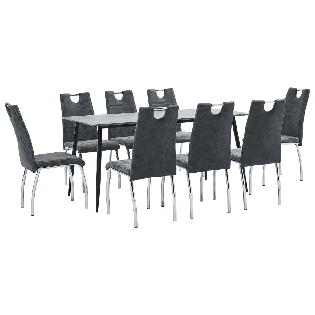 Set mobilier de bucatarie cu 1 masa si 8 scaune cu maner tapitate cu piele ecologica, vidaXL, Piele artificiala, 45 x 60 x 94 cm, Negru