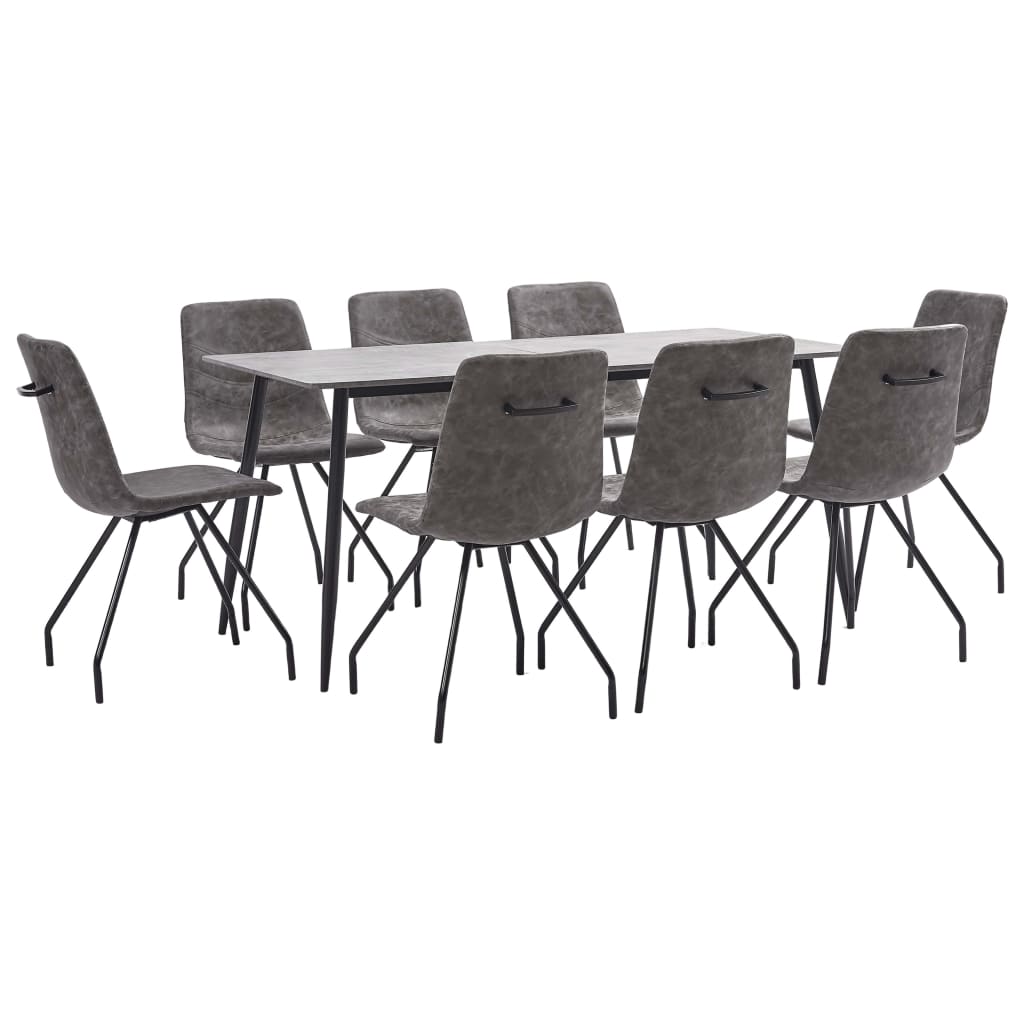 Set mobilier de bucatarie cu 1 masa si 8 scaune cu maner tapitate, vidaXL, Piele artificiala, 160 x 80 x 75 cm, Maro inchis