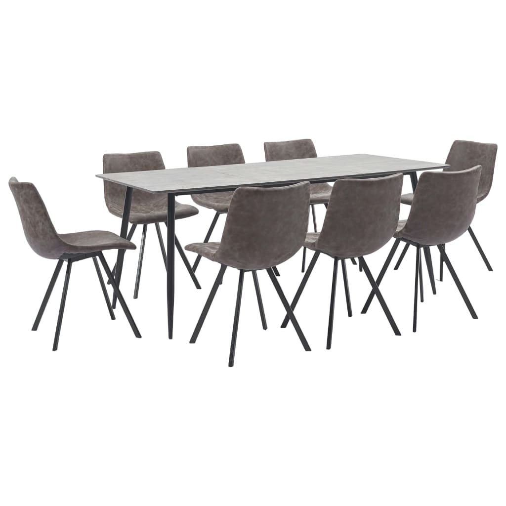Set mobilier de bucatarie cu 1 masa si 8 scaune tapitate cu piele ecologica, vidaXL, Piele artificiala, 180 x 90 x 75 cm, Maro