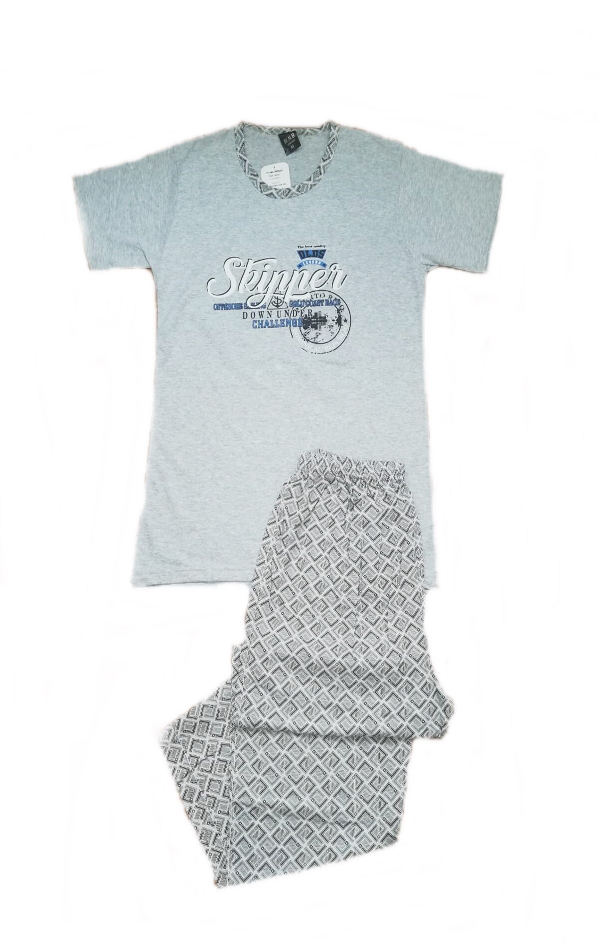 Pijama barbat Serena maneca scurta pantalon lung, Gri deschis