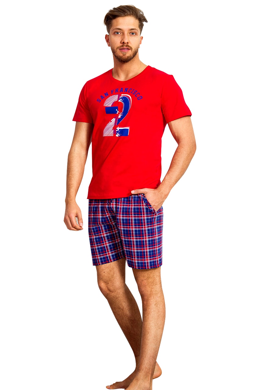 Pijama Barbati, Gazzaz by Vienetta, Model 'San Francisco', Culoare Rosu