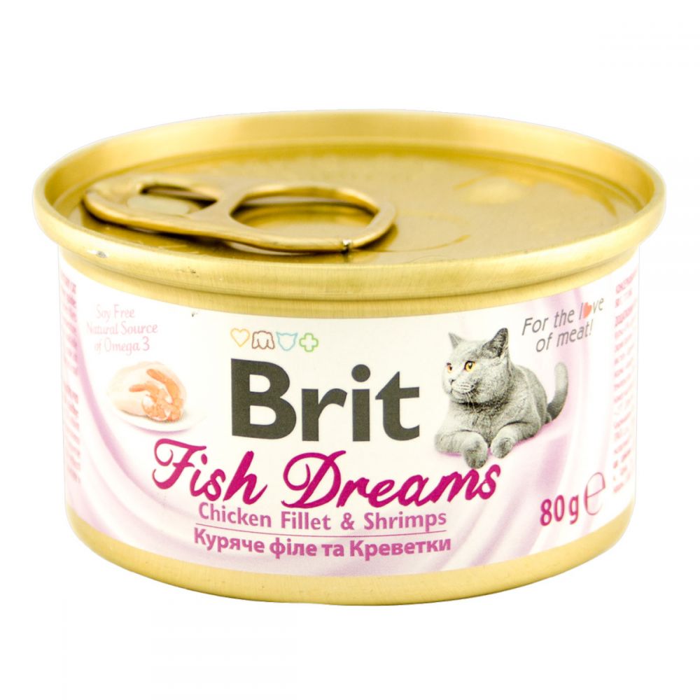 Set de 6 bucati de hrana umeda pentru pisici, Brit Fish Dreams, file de pui si creveti, 80 g