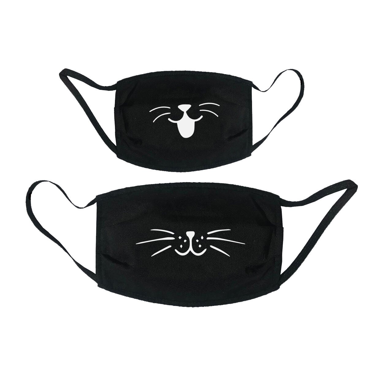 Set 2 masti personalizate reutilizabile, Adult+copil 5-8 ani, din material textil, cu imprimeu ”Pisicute” , negre