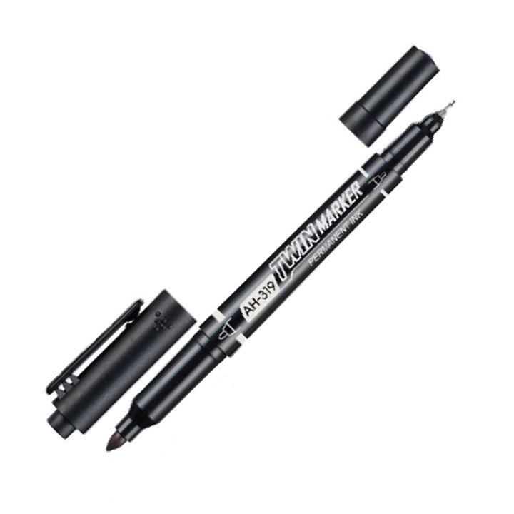 Marker permanent Negru Aihao Twin 0.7-2.0mm