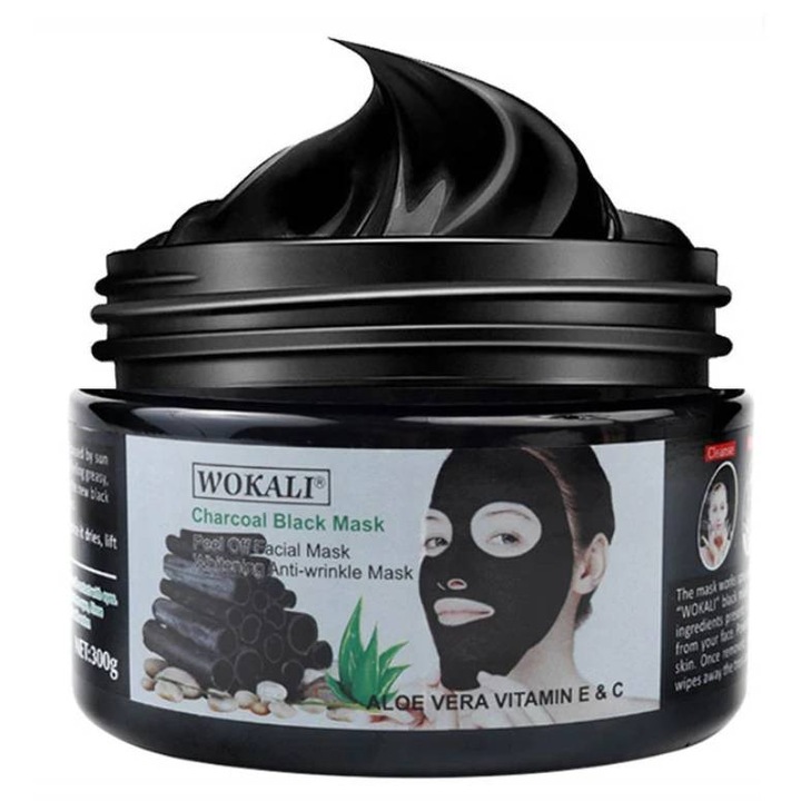 Masca pentru indepartarea punctelor negre, peeling, tratament acnee, Wokali, 300g