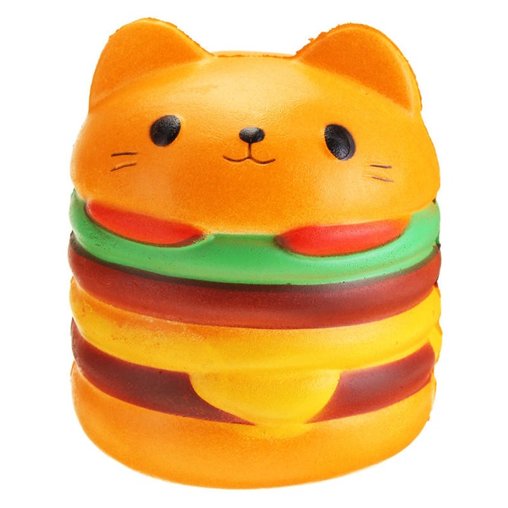 Jucarie Squishy, parfumata, model motanelul hamburger, multicolora