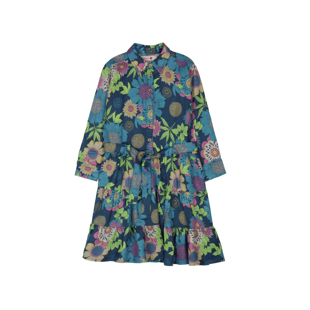 Rochie multicolora tip camasa, cu imprimeu floral si curea, Boboli