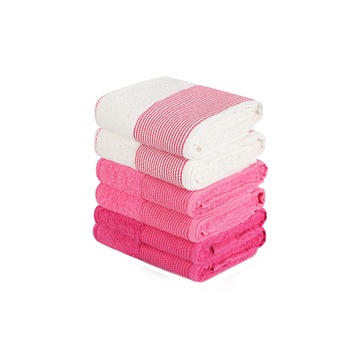 Set 6 prosoape bumbac 100%, Eponj Home, 50x85 cm, Fitili Roz/Alb Set 6 prosoape bumbac 100%, Eponj Home, 50x85 cm, Fitili Roz/Alb