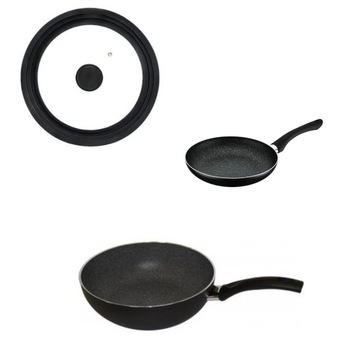 Set tigaie inalta 26 cm + Tigaie cu maner 24 cm + Capac multisize 24/26/28 cm Pepita Granit, Studio Casa Set tigaie inalta 26 cm + Tigaie cu maner 24 cm + Capac multisize 24/26/28 cm Pepita Granit, Studio Casa