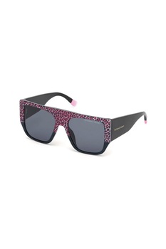 VICTORIA'S SECRET, Ochelari de soare dreptunghiulari polarizati, cu animal print, Negru/Roz, 55-20-140 Standard VICTORIA'S SECRET, Ochelari de soare dreptunghiulari polarizati, cu animal print, Negru/Roz, 55-20-140 Standard