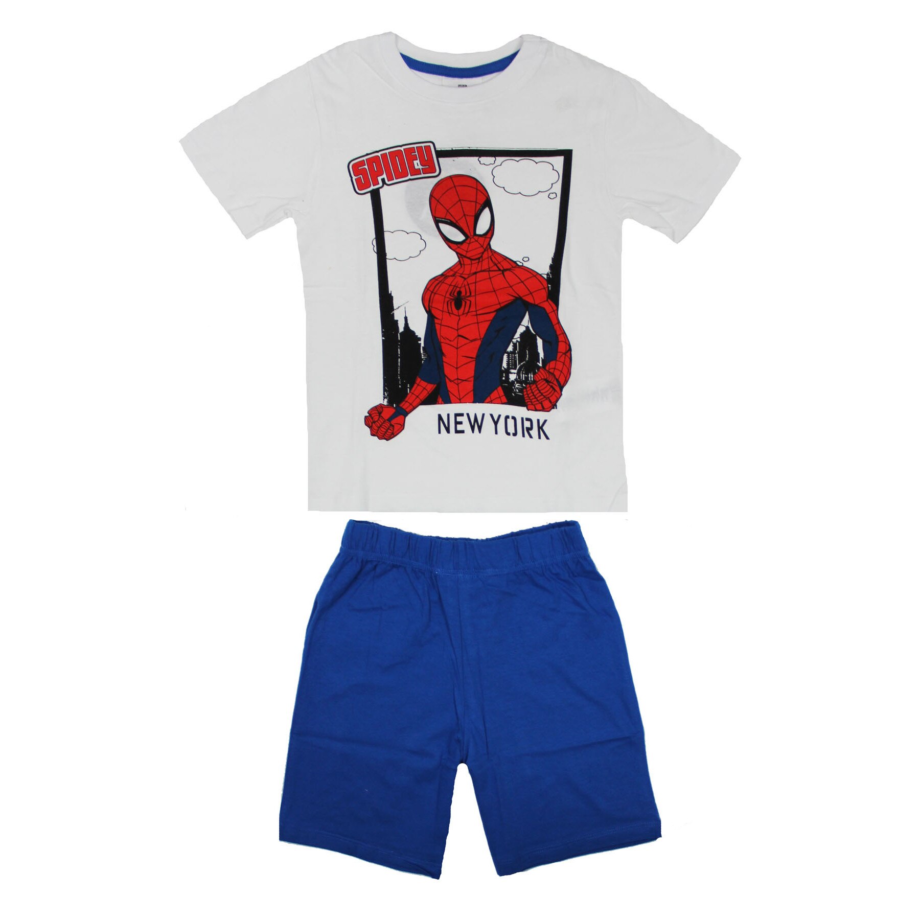 Pijama, maneca scurta, Spidy, albastru cu alb