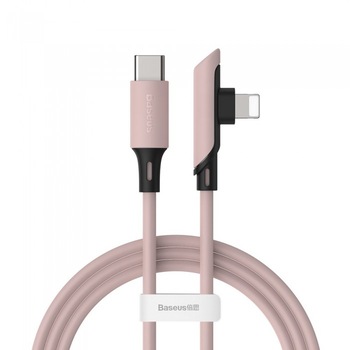 Cablu de date/incarcare Baseus, Colorful Elbow, Lightning/USB Type-C, 1.2 M, Roz Cablu de date/incarcare Baseus, Colorful Elbow, Lightning/USB Type-C, 1.2 M, Roz