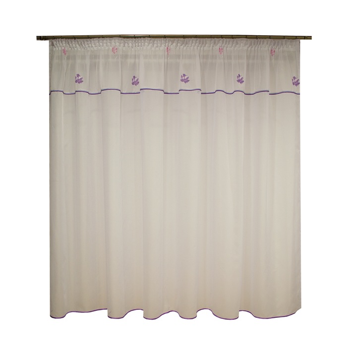Perdea Velaria voal alb cu flori mov si roz 500 x 185