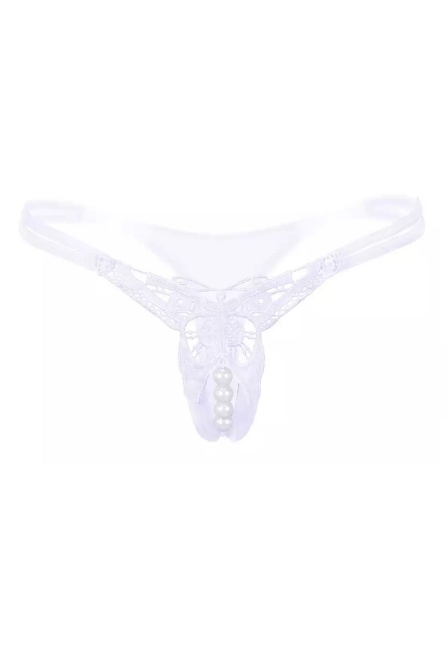 Chiloti Sexy Dama Open Crotch Perle, Alb, One Size