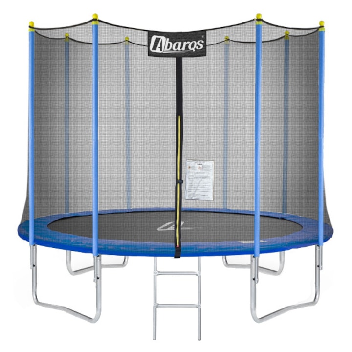 IDL Play Jump Store Edition Gyermek trambulin, 183 cm magas védőhálóval, átmérő 366 cm, acélból, 72 db horganyzott rugót tartalmaz, 150 kg-ig, beléptető létrával, biztonsági tanúsítvánnyal, kék