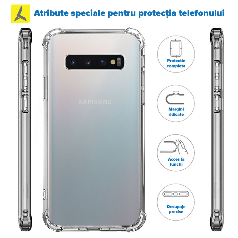 Husa antisoc Samsung S10 5G - transparenta, silicon, colturi Anti-Drop, spate plastic, iShield Clear