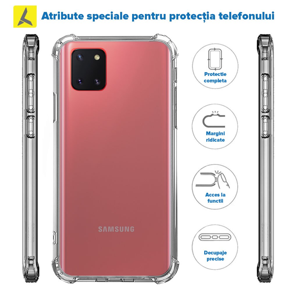 Husa antisoc Samsung Note 10 Lite - transparenta, silicon, colturi Anti-Drop, spate plastic, iShield Clear