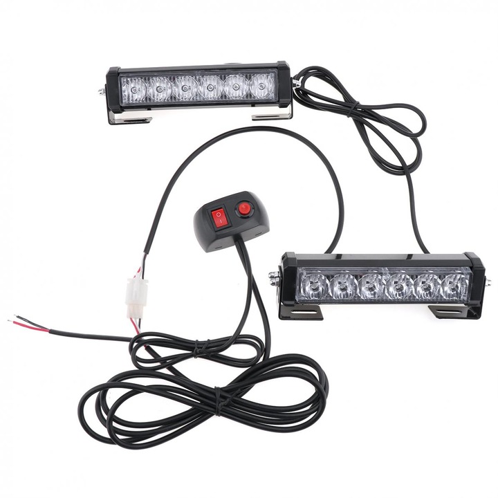 Set 2 lampi avertizare galbene, stroboscoape 9 functii, LED, 12-24V, 36W, grila sau plafon, cu buton