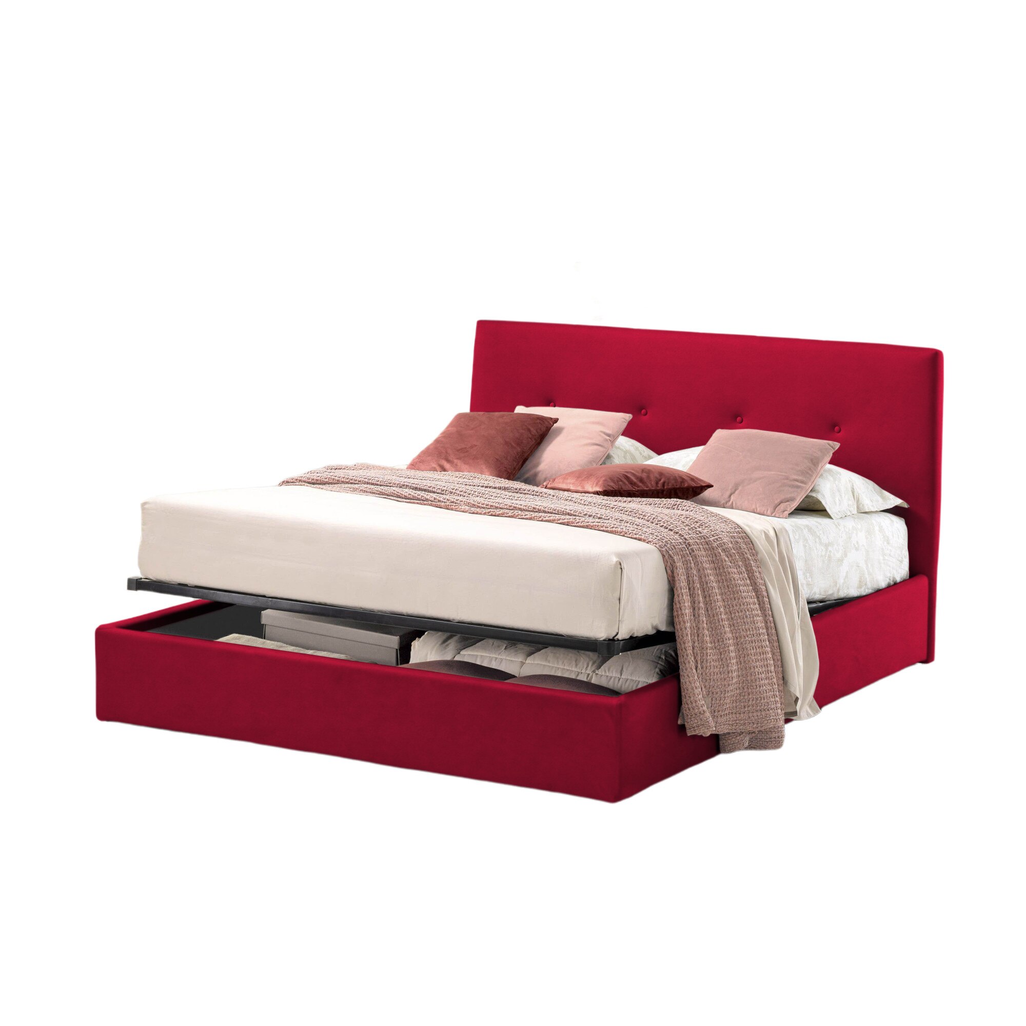 Pat Tapitat Rabatabil cu Lada Depozitare, 120x200 cm, Tiamo Promo Dolce Dormire, Rosu inchis Catifea Velluto
