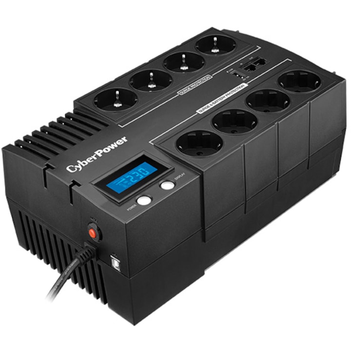 UPS CyberPower BR700ELCD, 700VA, 420 W, LCD kijelző, Schuko, USB, RJ11, RJ45, Line-interaktív