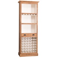 Mobila bar Szel-Mob cu suport sticle, sertar cu sine, culoare exterior natural, culoare interior alb murdar, dublu color, 100% lemn masiv, 210x78x41 cm