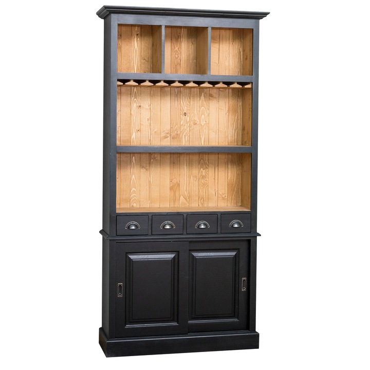 Mobila bar Szel-Mob cu 2 usi, culoare exterior negru, culoare interior natural, dublu color, 100% lemn masiv, 210x103x36 cm