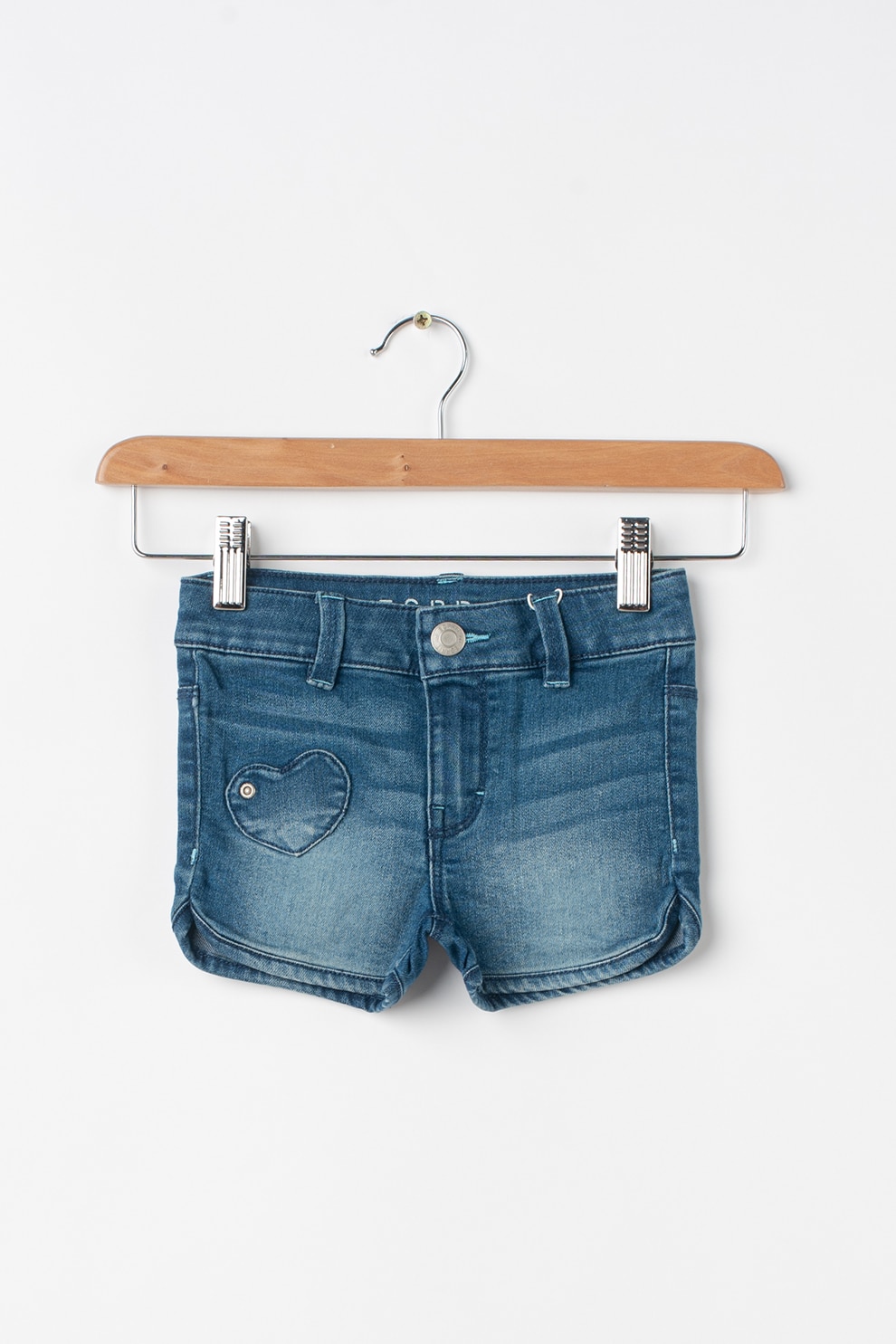 Esprit, Pantaloni scurti din denim, cu buzunare in forma de inima, Albastru inchis/Alb prafuit