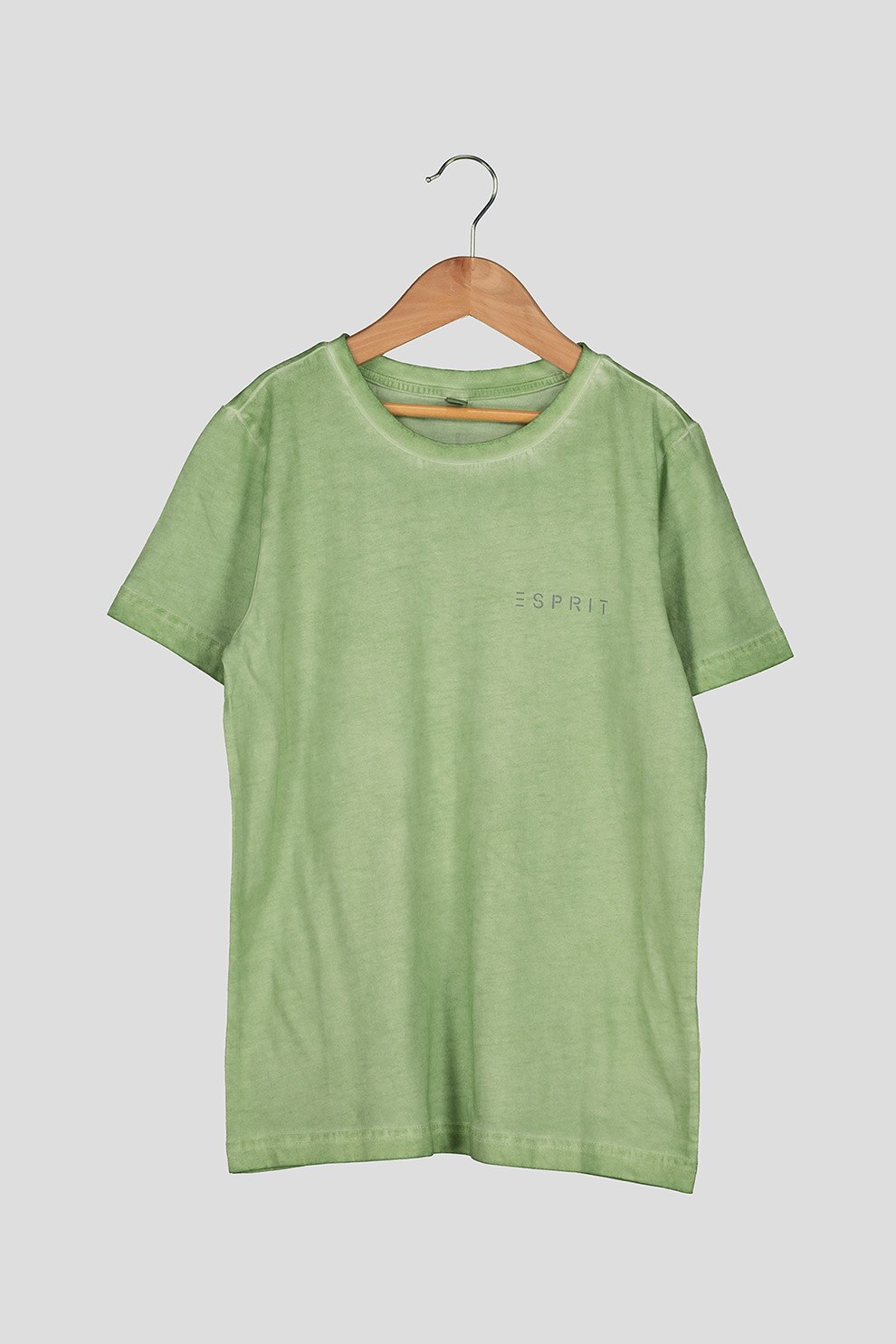 Esprit, Tricou cu decolteu la baza gatului, cu imprimeu grafic si logo, Verde, 140-146 CM