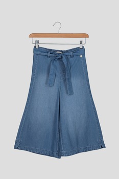 Esprit, Pantaloni culotte din chambray, cu cordon, Albastru Esprit, Pantaloni culotte din chambray, cu cordon, Albastru