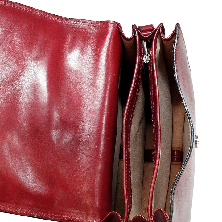 Geanta din piele naturala, rosie, GD103D