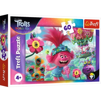 Puzzle Trefl - Trolls, Cantand de fericire, 60 piese Puzzle Trefl - Trolls, Cantand de fericire, 60 piese
