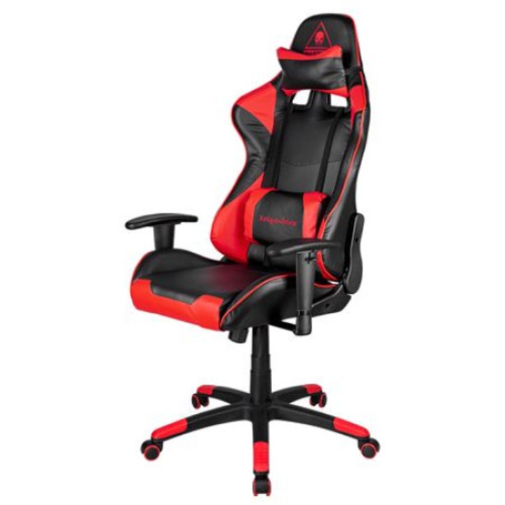 Игрален стол Kruger&Matz GTX-245 warrior с регулиране на наклона, основен материал PU/PVC, заключващ механизъм, ширина на седалката 53 см, 2 възглавници, височина на облегалката 84 см, черен/червен