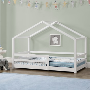Pat copii design casuta Selena, en.casa, 205 x 97 x 136 cm, lemn de brad, alb mat lacuit Pat copii design casuta Selena, en.casa, 205 x 97 x 136 cm, lemn de brad, alb mat lacuit