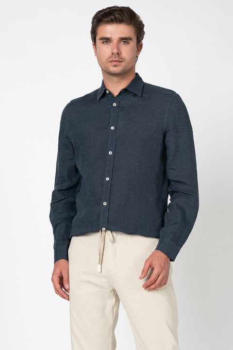 United Colors of Benetton, Camasa din in cu maneci lungi, Bleumarin