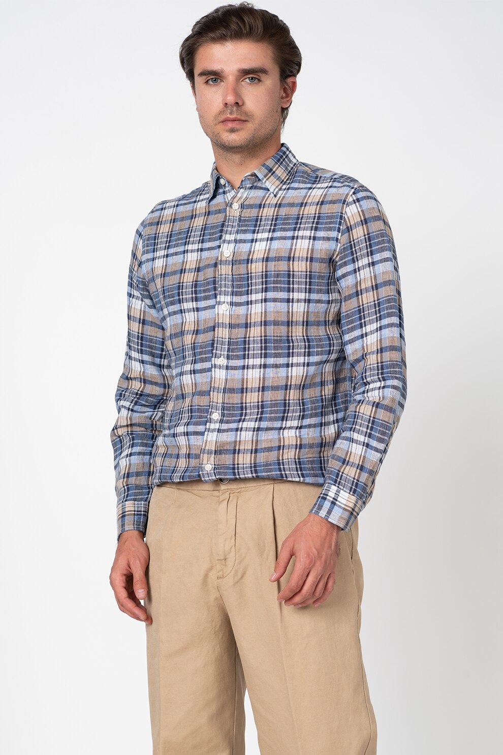 United Colors of Benetton, Camasa din in cu maneca lunga, Multicolora, S