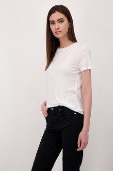 United Colors of Benetton, Tricou din lyocell cu decolteu la baza gatului, Alb United Colors of Benetton, Tricou din lyocell cu decolteu la baza gatului, Alb