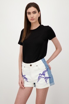 United Colors of Benetton, Tricou din lyocell cu decolteu la baza gatului, Negru United Colors of Benetton, Tricou din lyocell cu decolteu la baza gatului, Negru