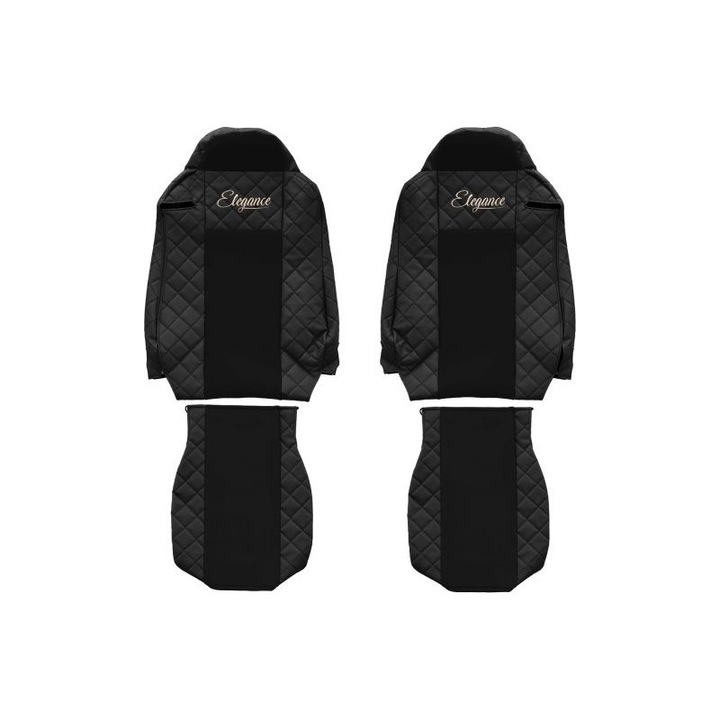 Set 2 huse scaun camion F-Core, Piele-ECO, pentru IVECO STRALIS, Negru