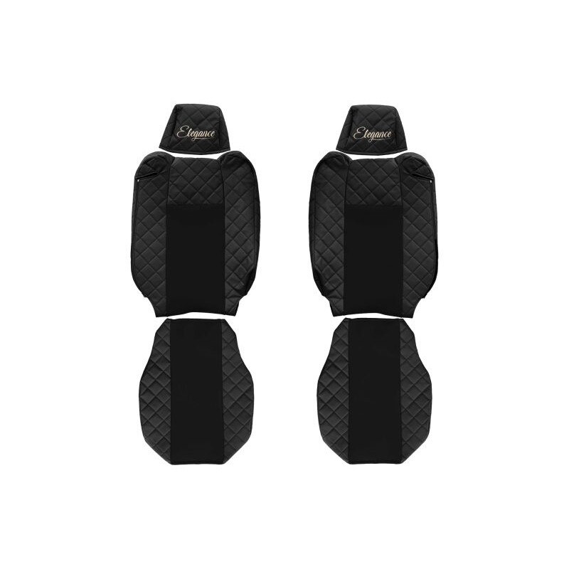 Set 2 huse scaun camion F-Core, Piele-ECO, pentru Renault T, Negru, Tetiere ajustabile