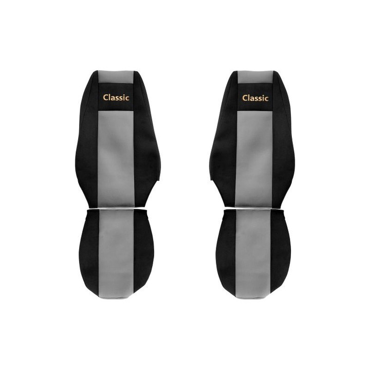 Set 2 huse scaun camion F-Core, Textil, pentru RENAULT MAGNUM, Gri/ Negru
