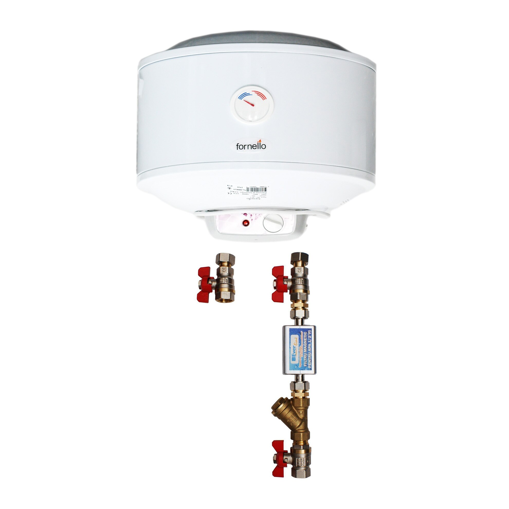 Pachet Boiler electric Fornello Titanium Plus 30 litri, 2000 watt, reglaj extern al temperaturii, emailat cu titan, cablu, stecher si kit de montaj inclus