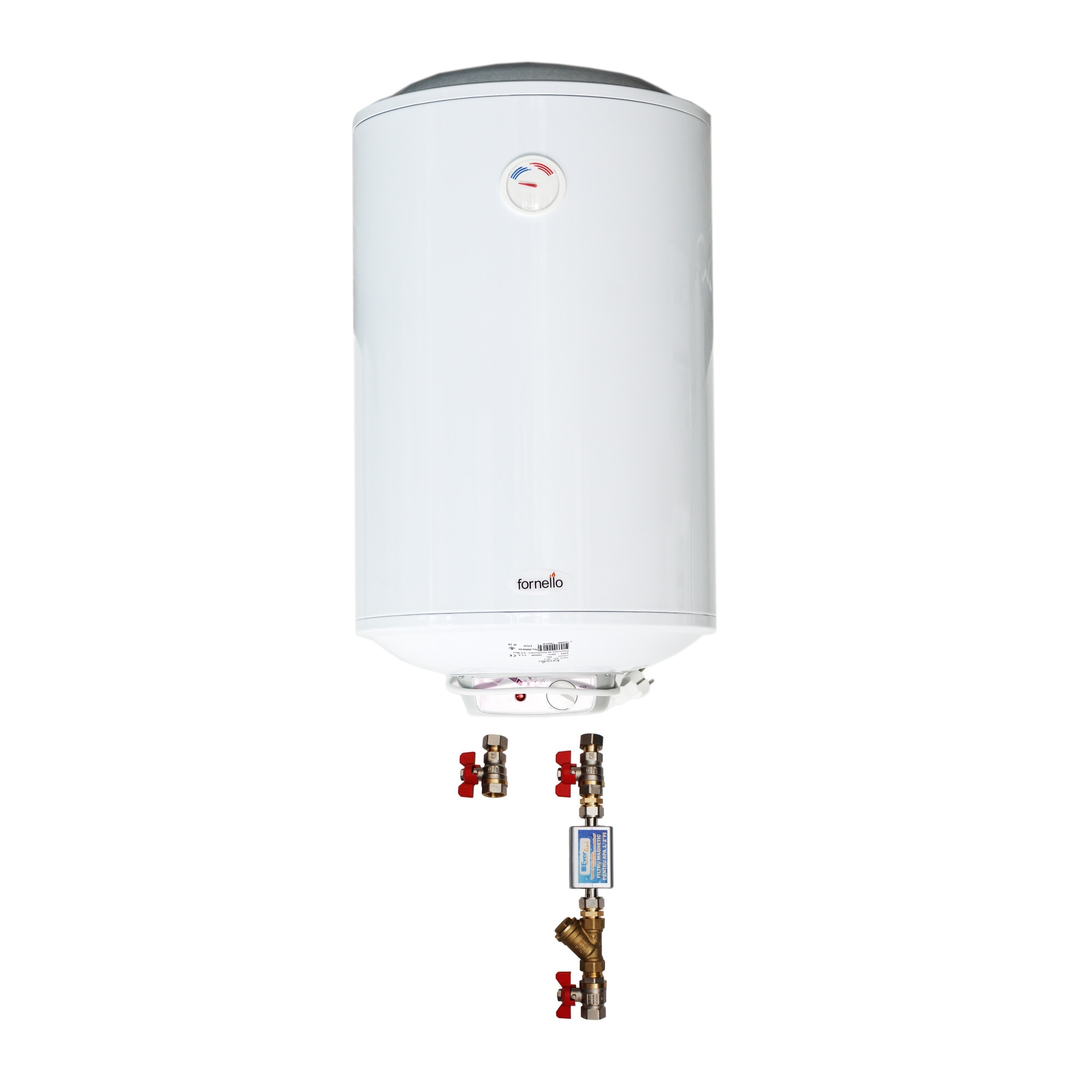 Pachet Boiler electric Fornello Titanium Plus 50 litri, 2000 watt, reglaj extern al temperaturii, emailat cu titan, cablu, stecher , supapa de siguranta, si kit de montaj inclus